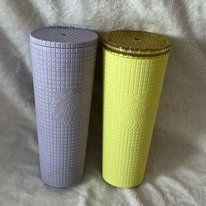 Starbucks Lavender and Yellow Textured Tumblers